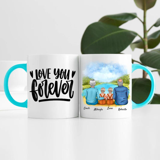Oma & Opa mit Enkelinnen | Personalisierte Tasse