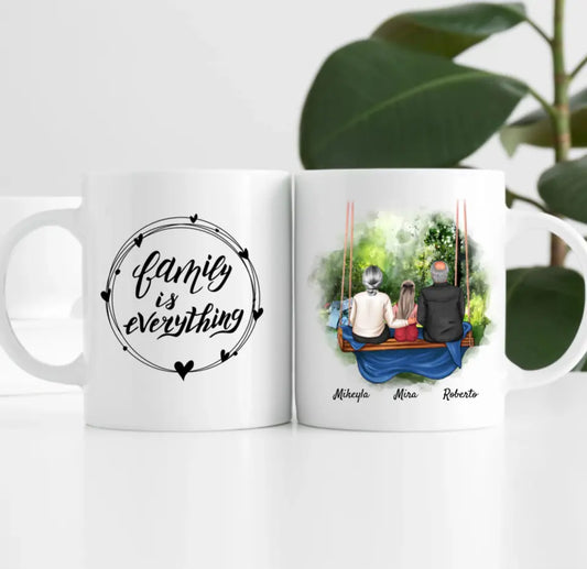 Oma & Opa mit Enkelin auf Schaukel | Personalisierte Tasse