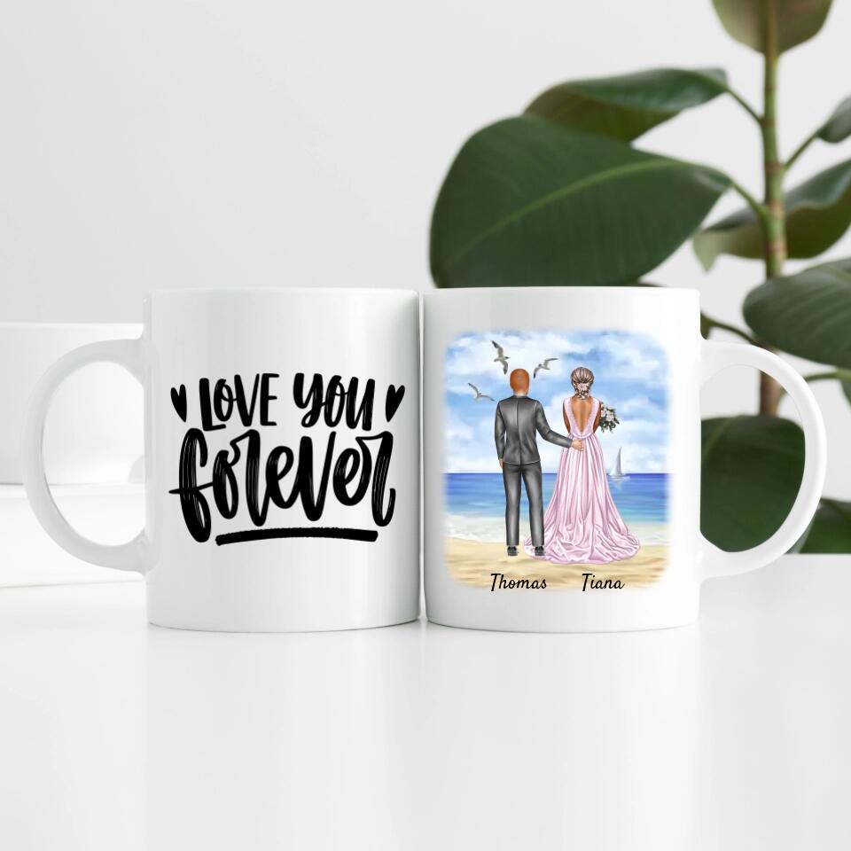 Braut & Bräutigam umarmend | Personalisierte Tasse