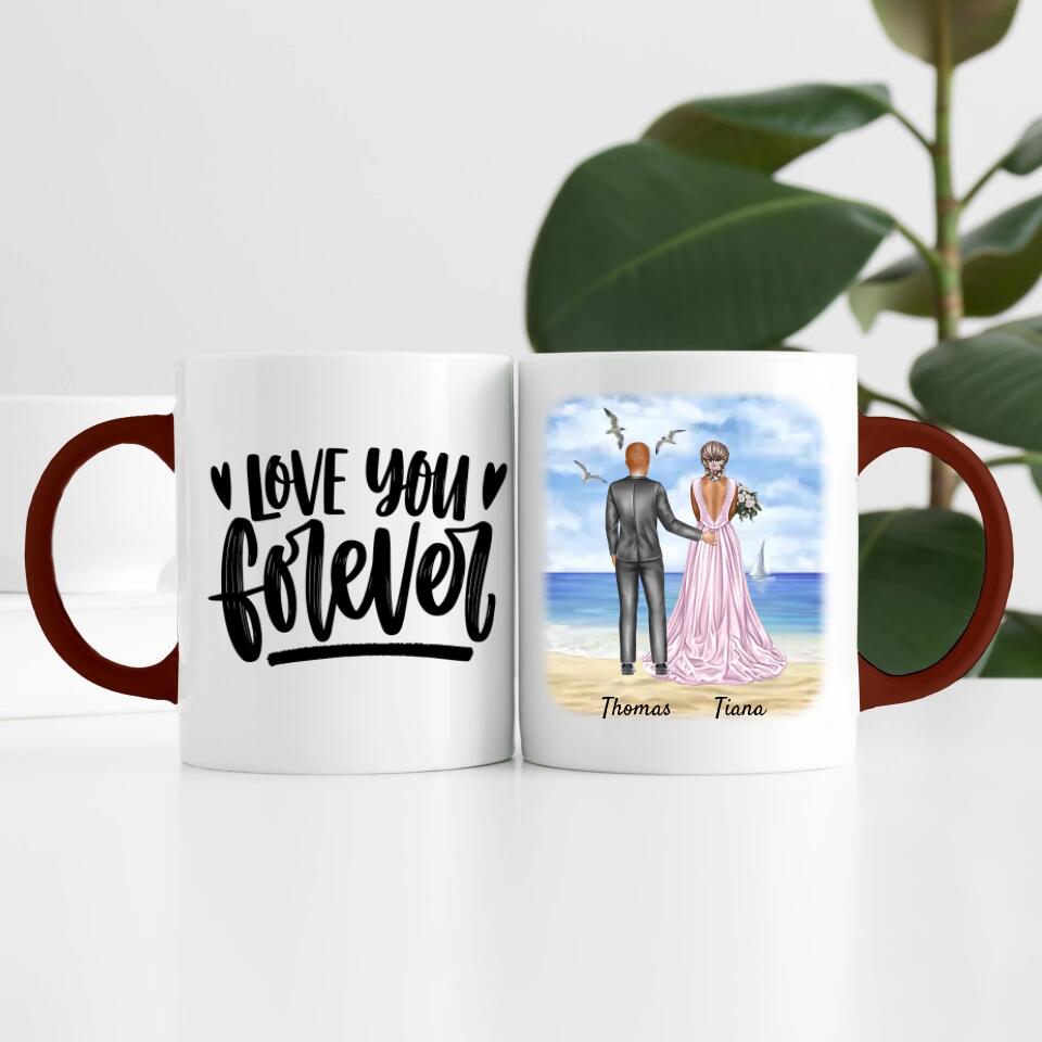 Braut & Bräutigam umarmend | Personalisierte Tasse