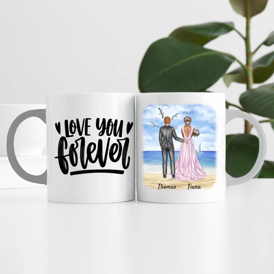 Braut & Bräutigam umarmend | Personalisierte Tasse
