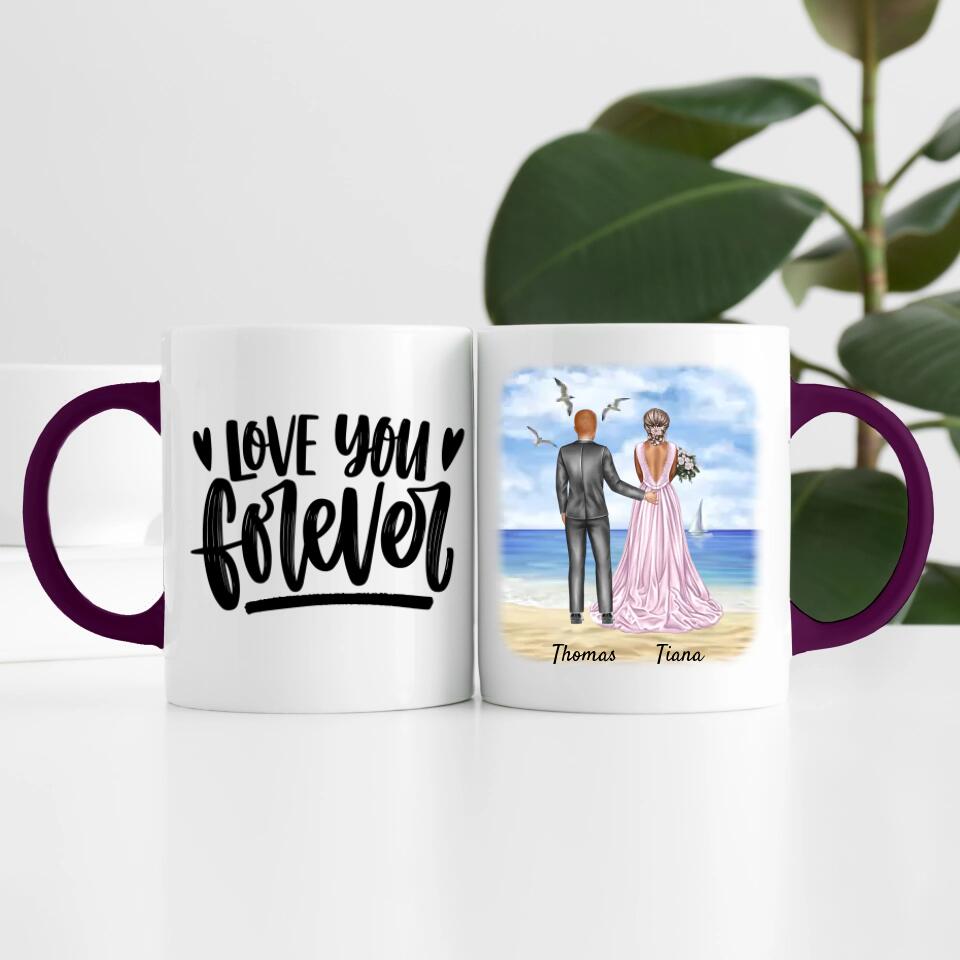 Braut & Bräutigam umarmend | Personalisierte Tasse