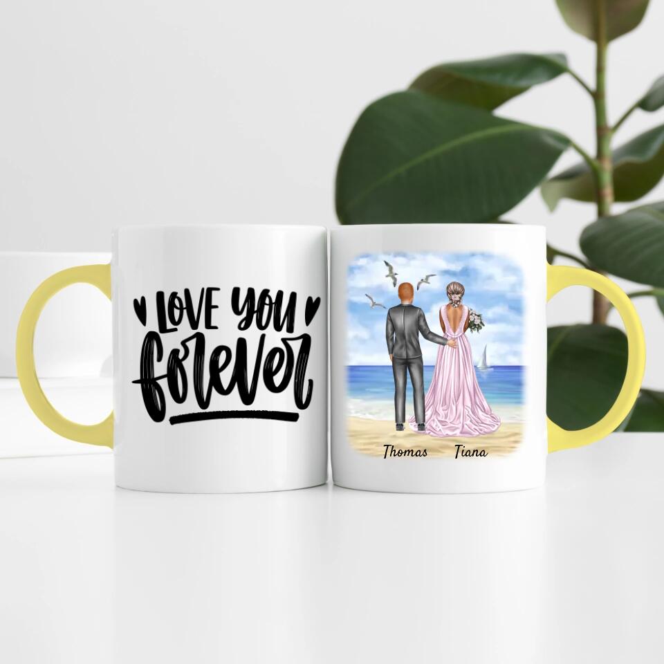 Braut & Bräutigam umarmend | Personalisierte Tasse