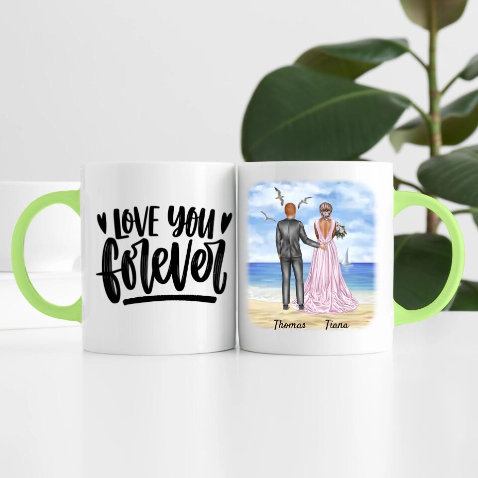 Braut & Bräutigam umarmend | Personalisierte Tasse
