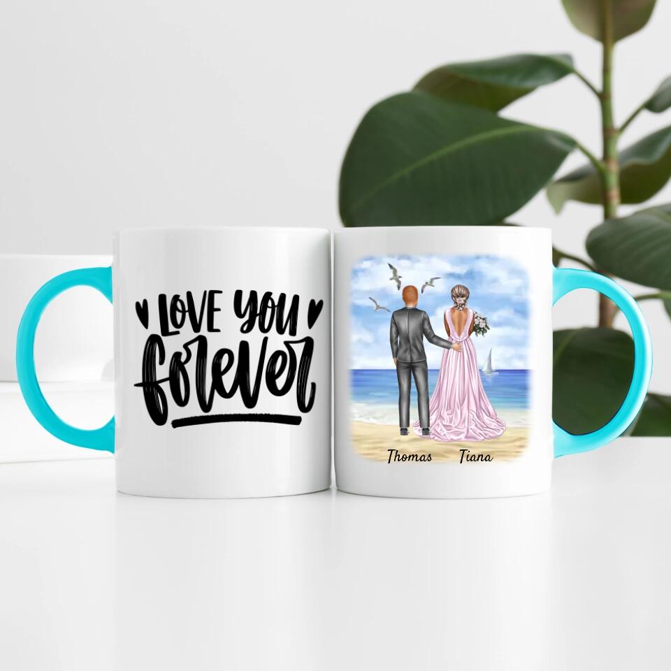 Braut & Bräutigam umarmend | Personalisierte Tasse