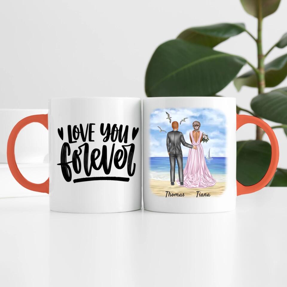 Braut & Bräutigam umarmend | Personalisierte Tasse