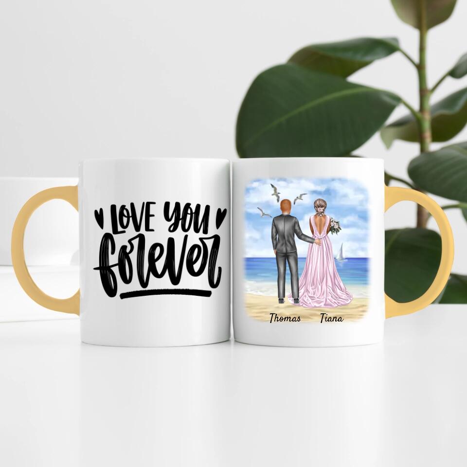 Braut & Bräutigam umarmend | Personalisierte Tasse