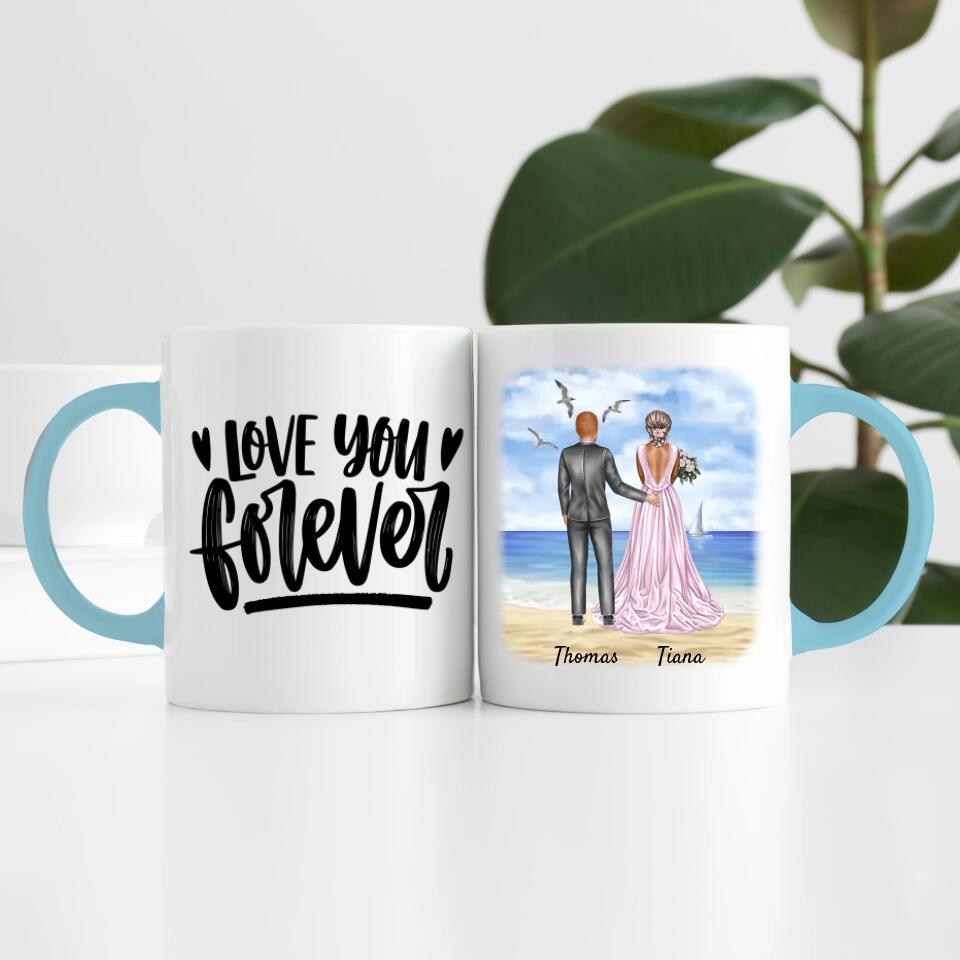 Braut & Bräutigam umarmend | Personalisierte Tasse