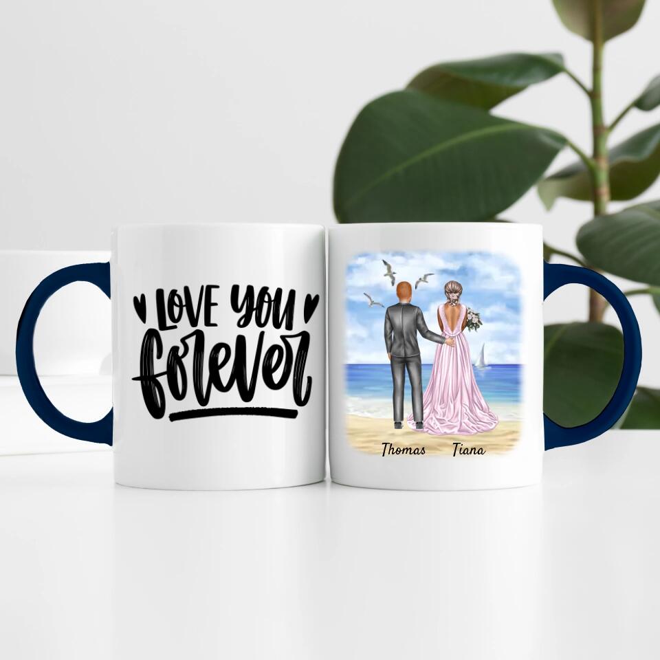 Braut & Bräutigam umarmend | Personalisierte Tasse