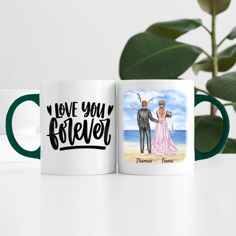 Braut & Bräutigam umarmend | Personalisierte Tasse