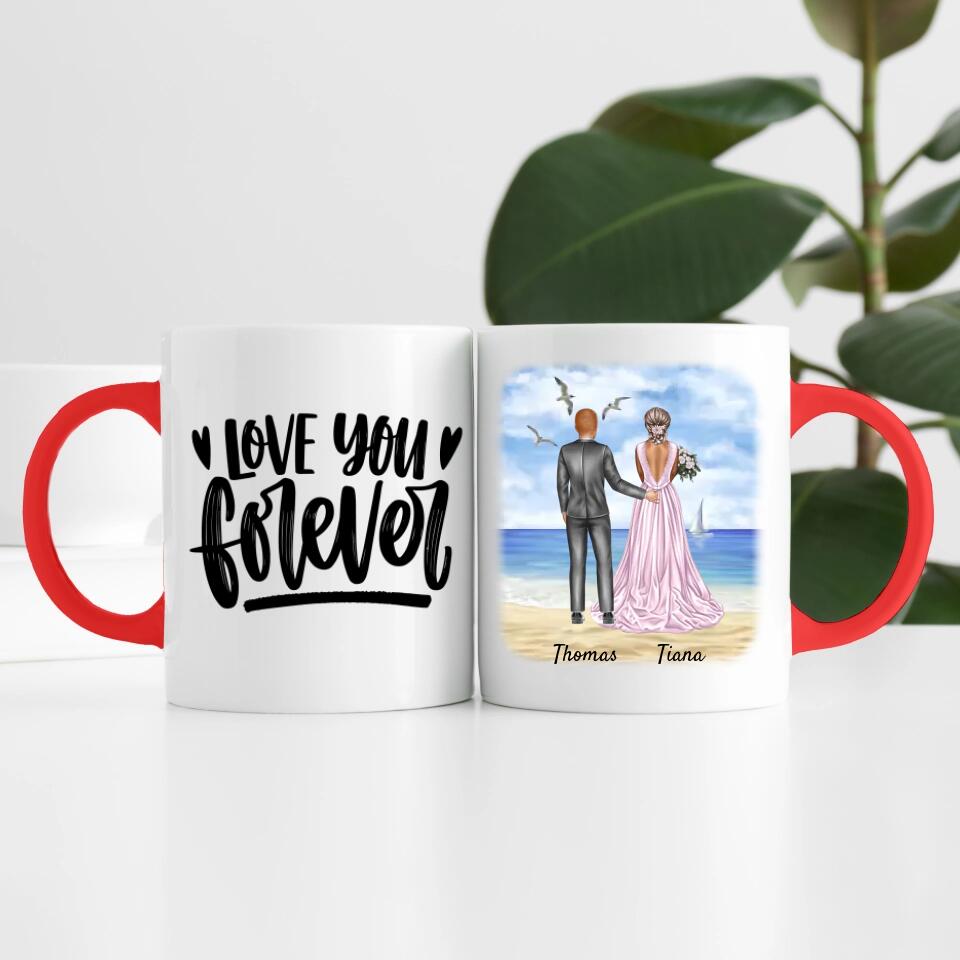 Braut & Bräutigam umarmend | Personalisierte Tasse