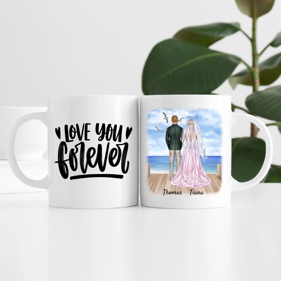 Braut & Bräutigam mit Schleier | Personalisierte Tasse