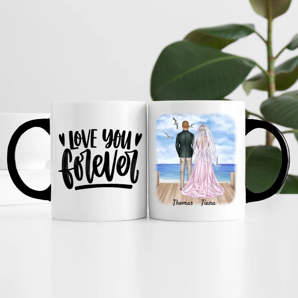 Braut & Bräutigam mit Schleier | Personalisierte Tasse
