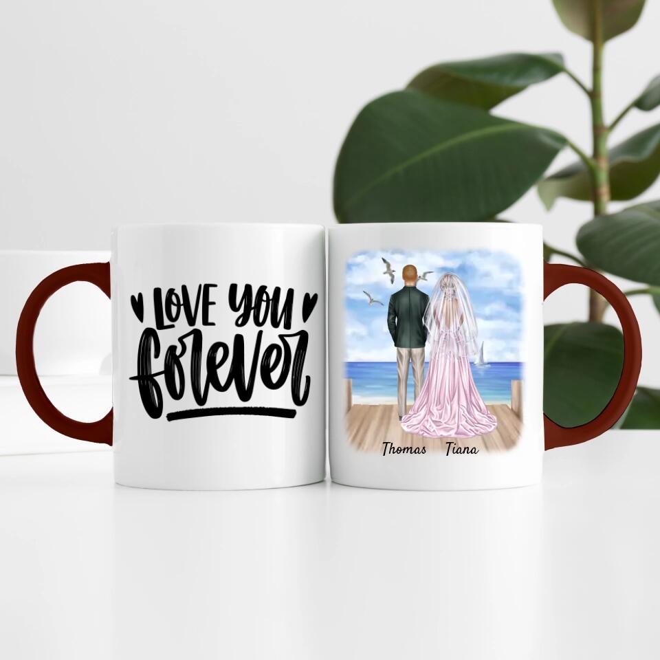 Braut & Bräutigam mit Schleier | Personalisierte Tasse