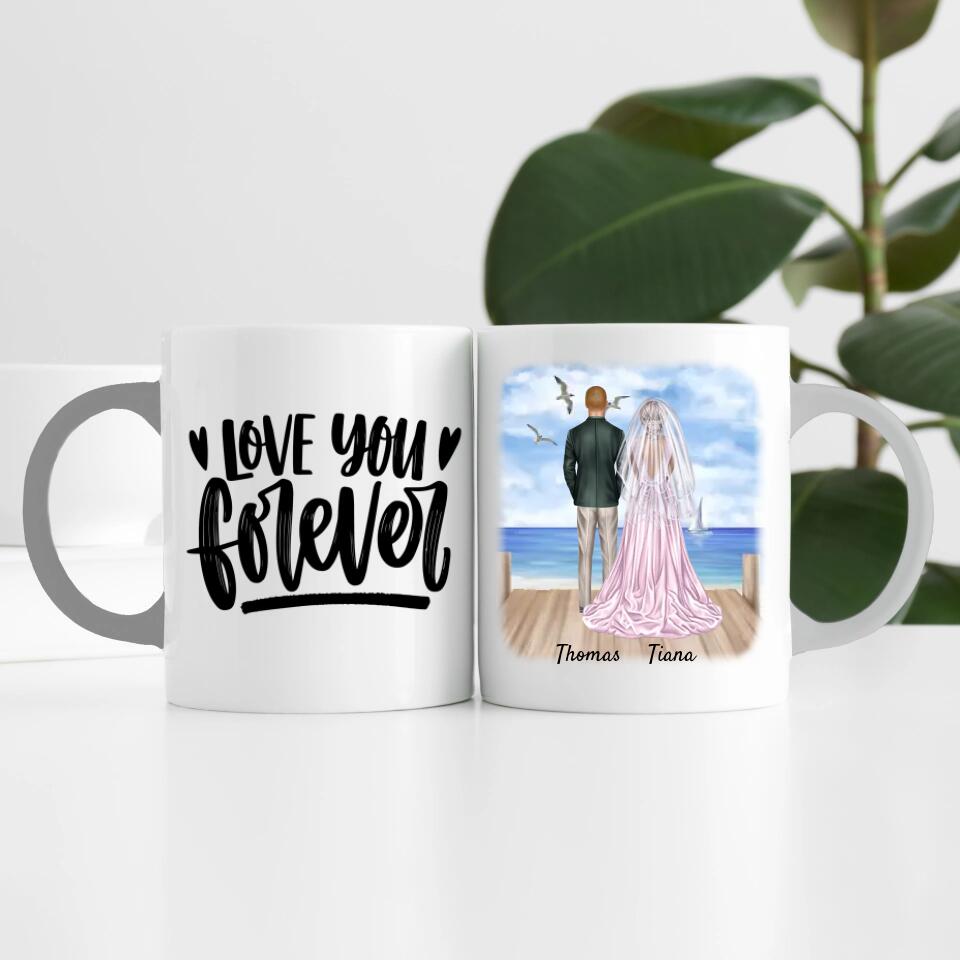 Braut & Bräutigam mit Schleier | Personalisierte Tasse