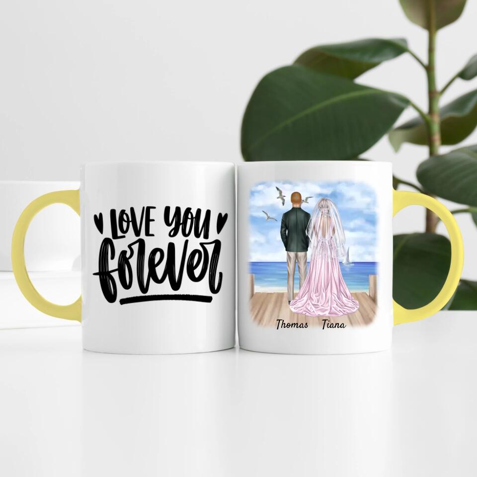 Braut & Bräutigam mit Schleier | Personalisierte Tasse