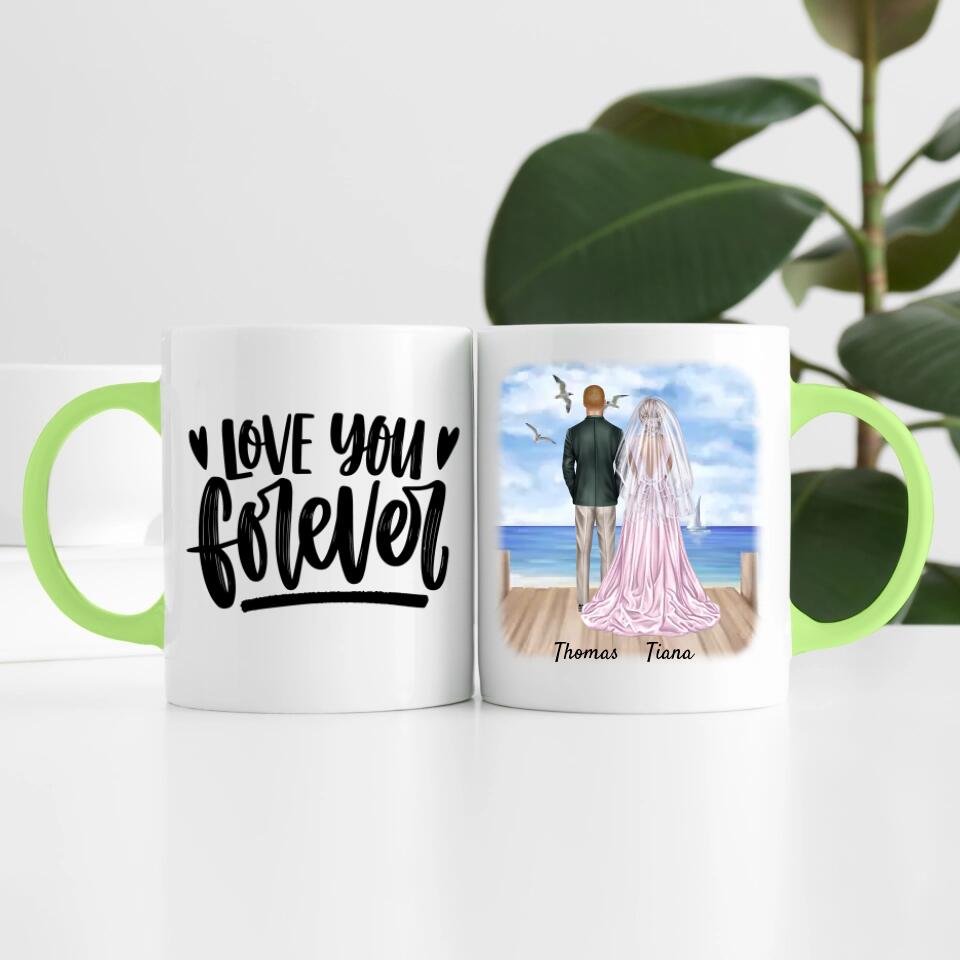 Braut & Bräutigam mit Schleier | Personalisierte Tasse