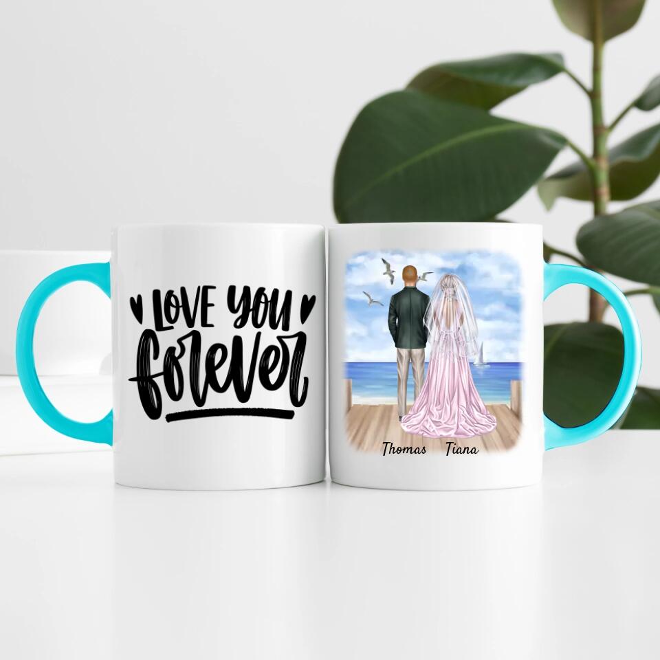 Braut & Bräutigam mit Schleier | Personalisierte Tasse