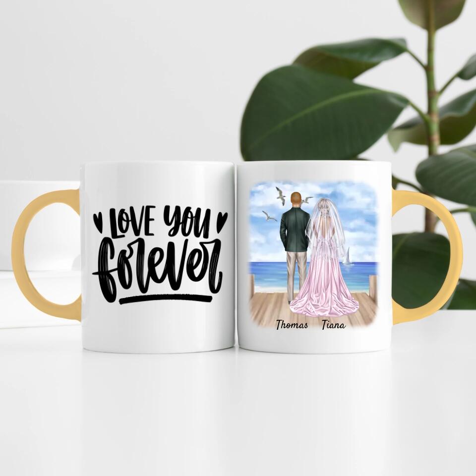 Braut & Bräutigam mit Schleier | Personalisierte Tasse