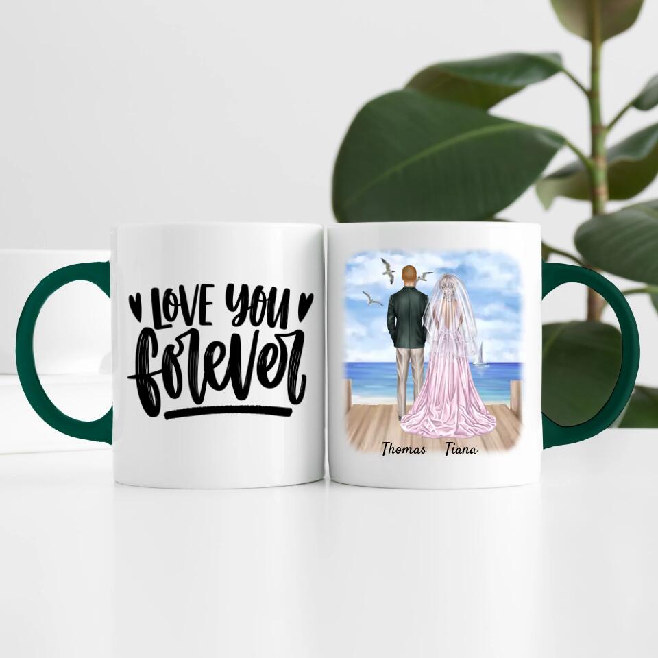 Braut & Bräutigam mit Schleier | Personalisierte Tasse