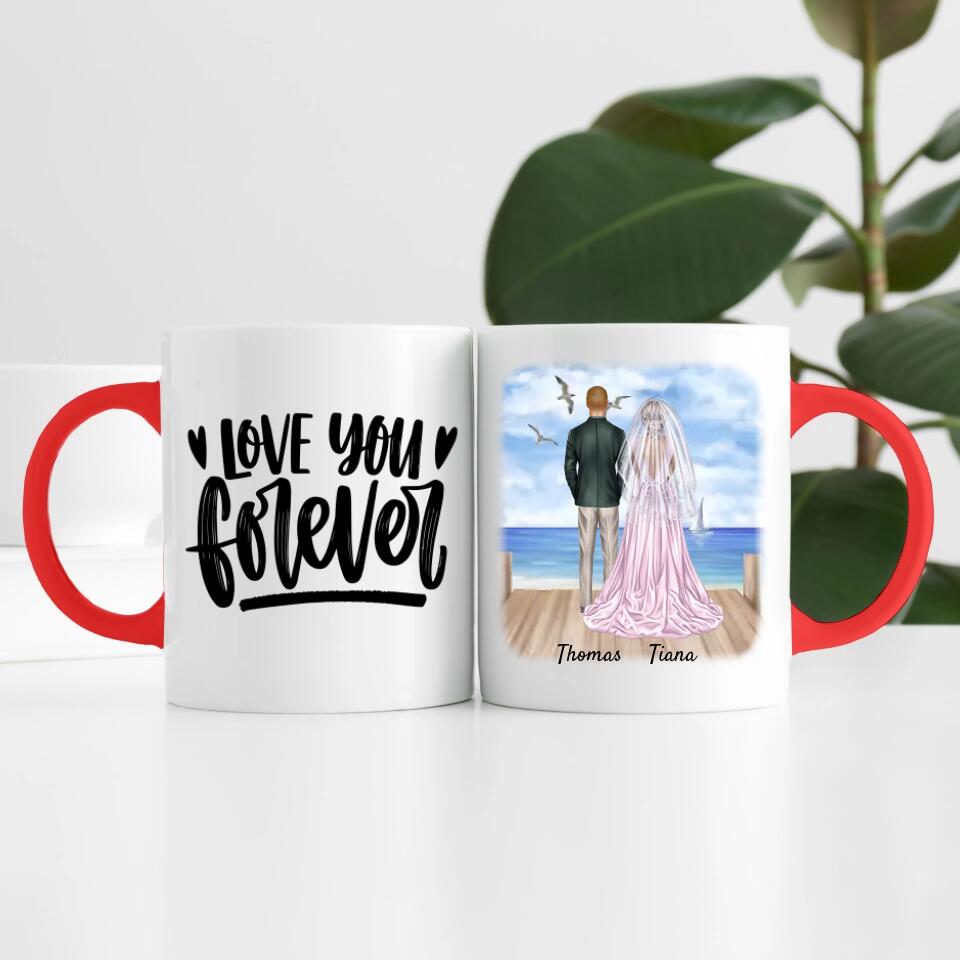 Braut & Bräutigam mit Schleier | Personalisierte Tasse