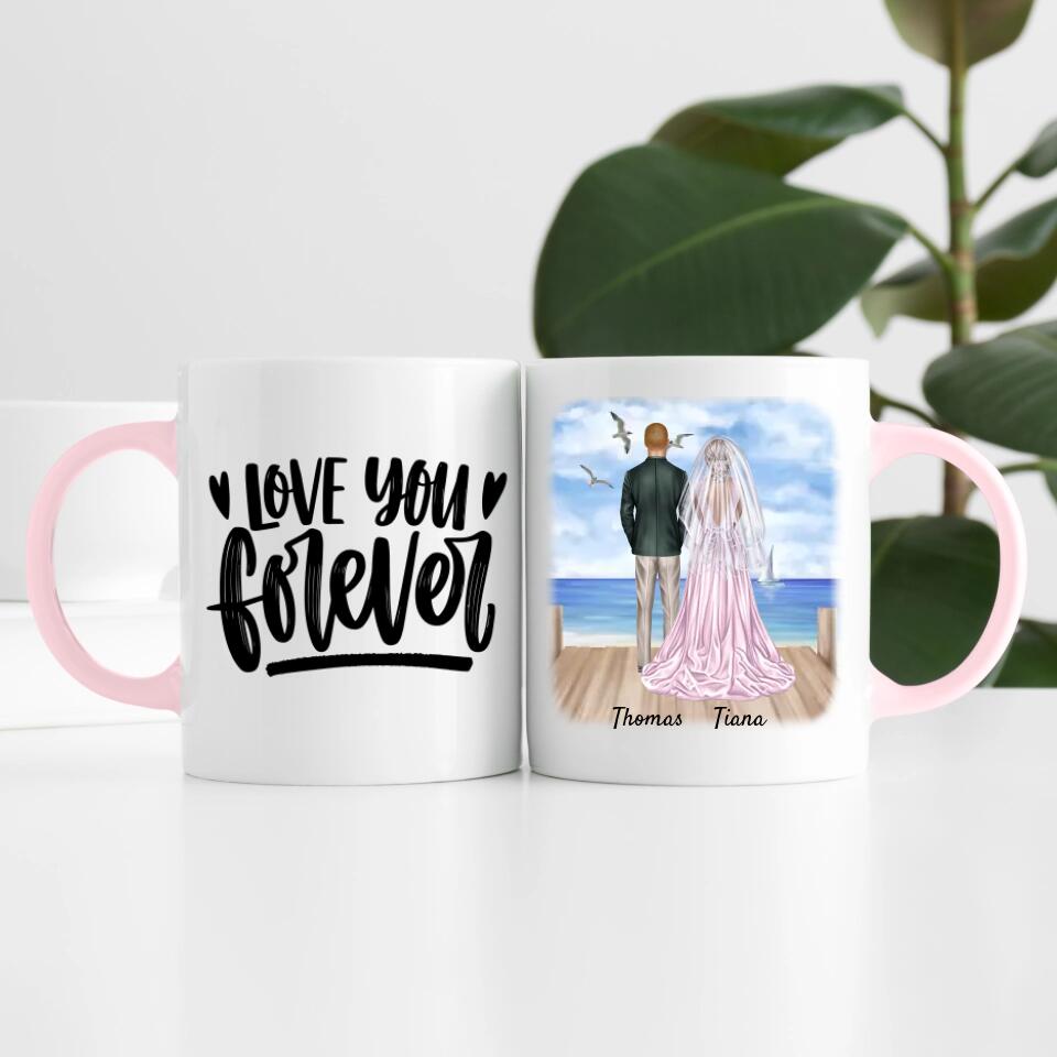 Braut & Bräutigam mit Schleier | Personalisierte Tasse