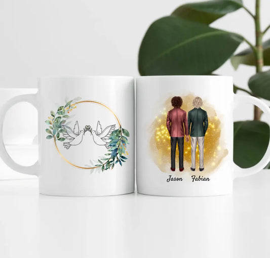 Bräutigam & Bräutigam Händchen haltend | Personalisierte Tasse
