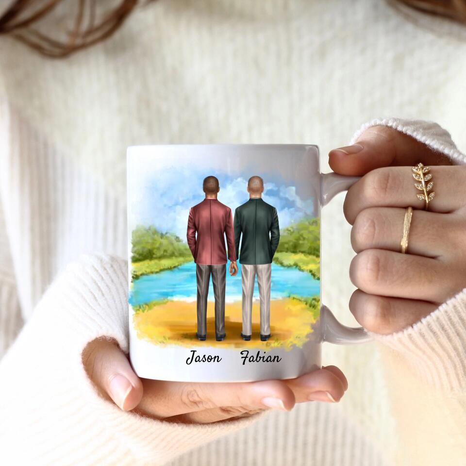 Bräutigam & Bräutigam Händchen haltend | Personalisierte Tasse