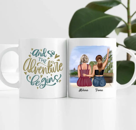 Beste Freundinnen mit Kölner Skyline | Personalisierte Tasse