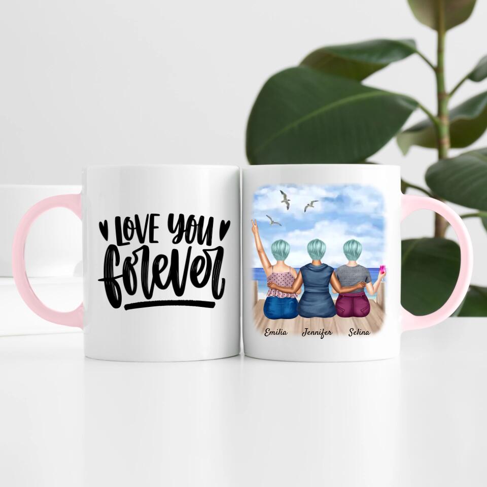 Curvy Friends am Strand (3 Personen) | Personalisierte Tasse