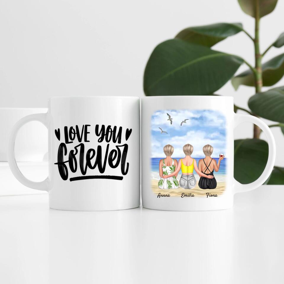 Beste Freundinnen (3 Personen) am Strand | Personalisierte Tasse