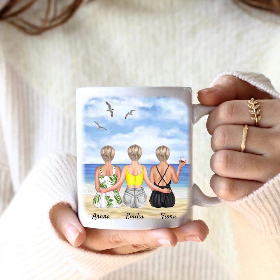 Beste Freundinnen (3 Personen) am Strand | Personalisierte Tasse