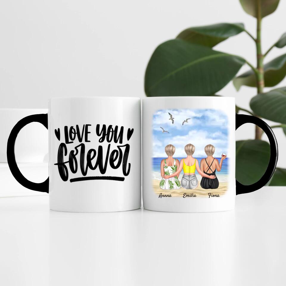 Beste Freundinnen (3 Personen) am Strand | Personalisierte Tasse