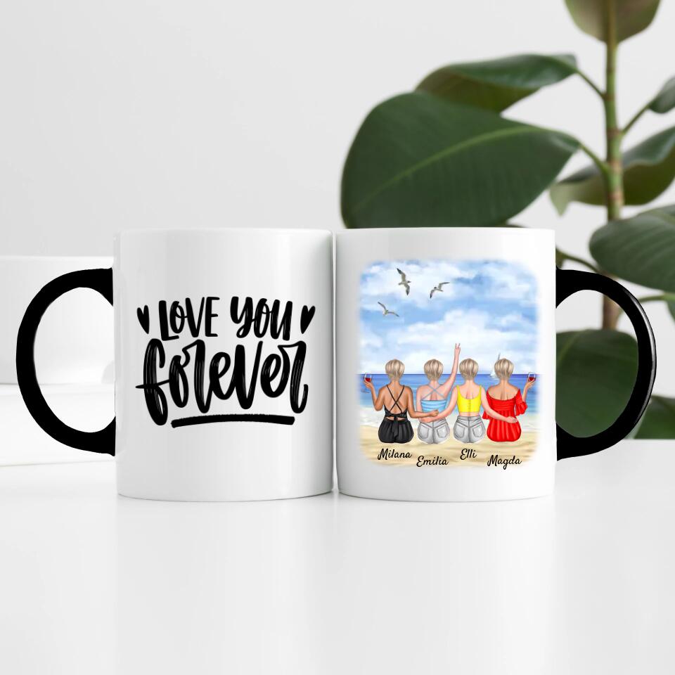 Beste Freundinnen (4 Personen) am Strand personalisierte Tasse