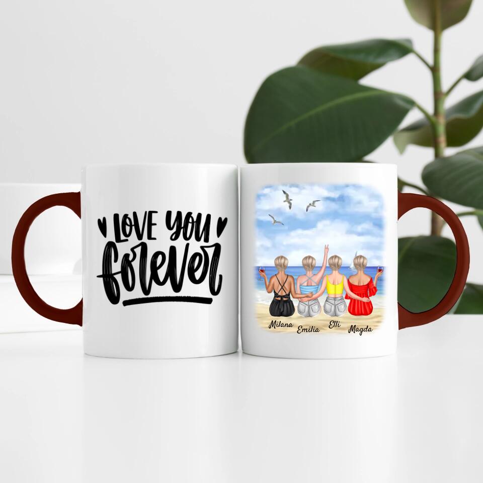 Beste Freundinnen (4 Personen) am Strand personalisierte Tasse