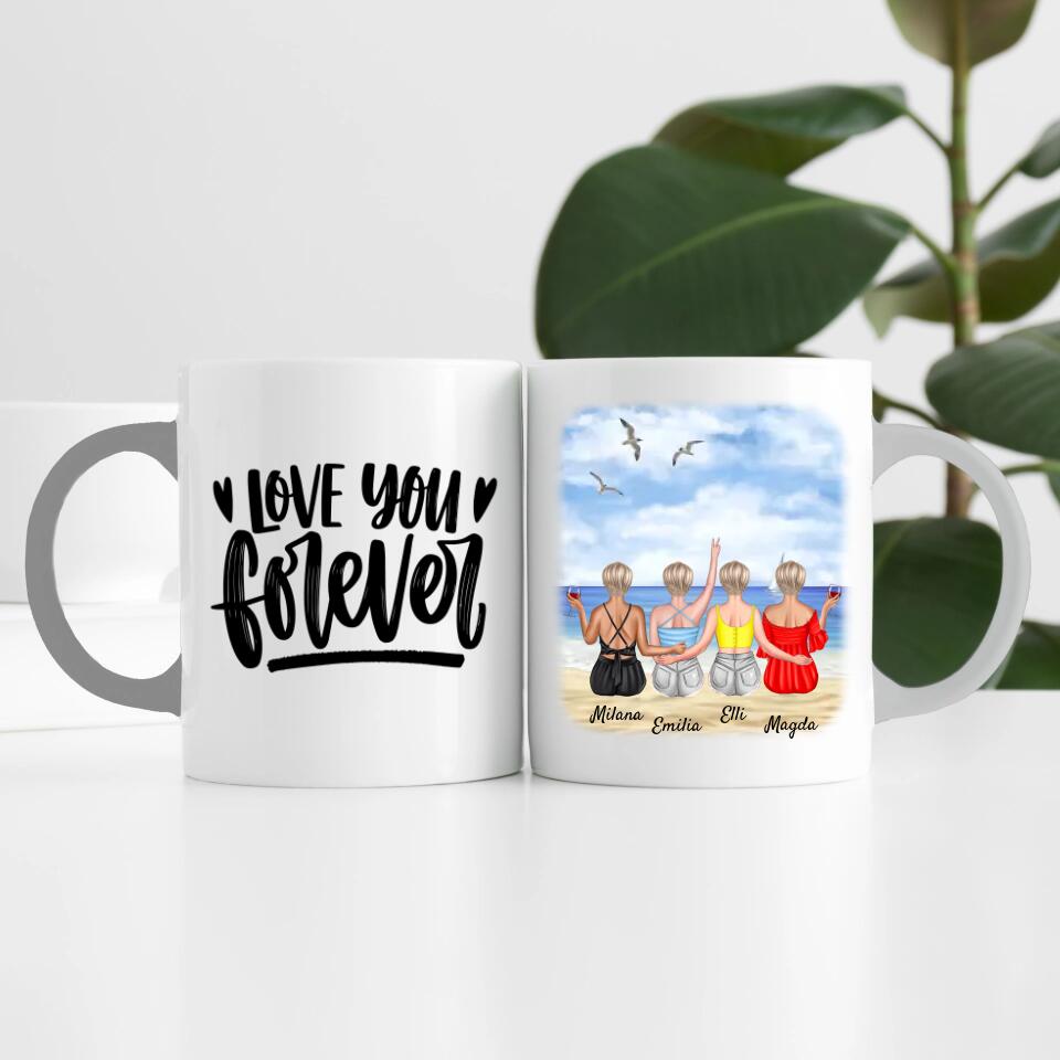 Beste Freundinnen (4 Personen) am Strand personalisierte Tasse