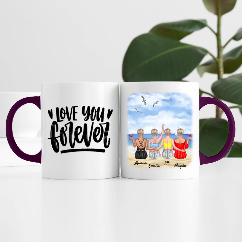 Beste Freundinnen (4 Personen) am Strand personalisierte Tasse