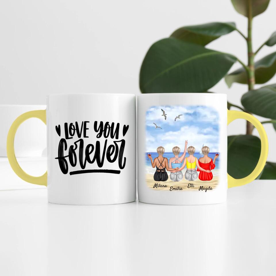 Beste Freundinnen (4 Personen) am Strand personalisierte Tasse
