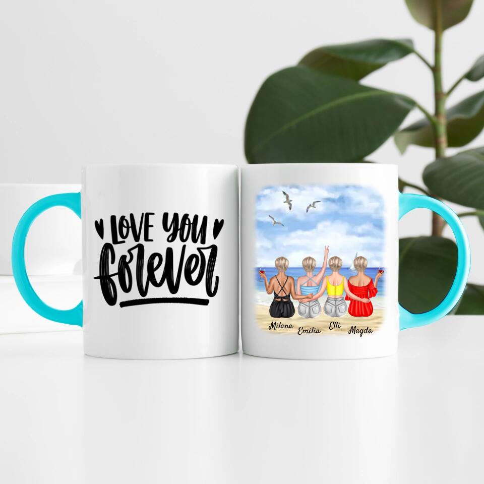Beste Freundinnen (4 Personen) am Strand personalisierte Tasse
