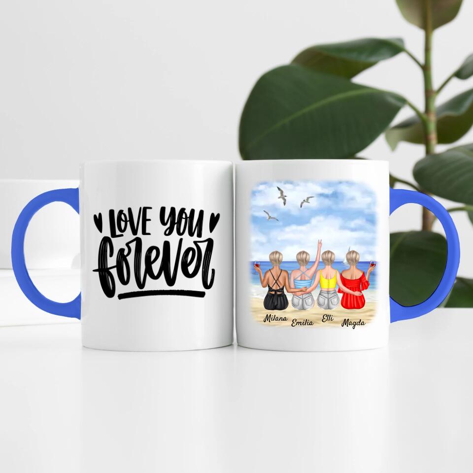 Beste Freundinnen (4 Personen) am Strand personalisierte Tasse