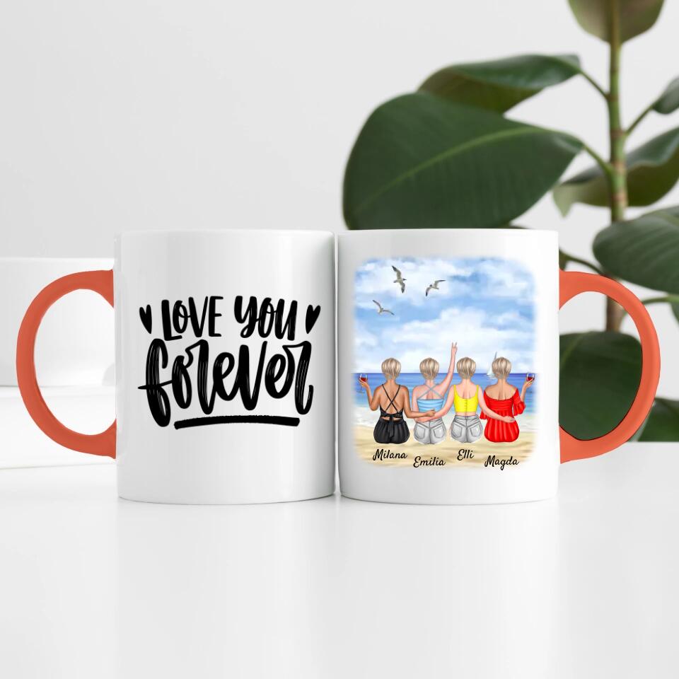 Beste Freundinnen (4 Personen) am Strand personalisierte Tasse