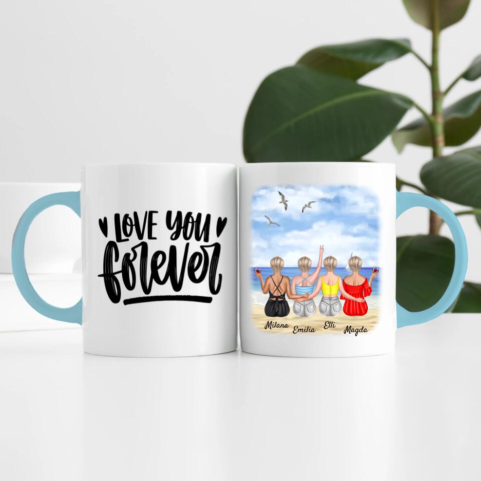 Beste Freundinnen (4 Personen) am Strand personalisierte Tasse
