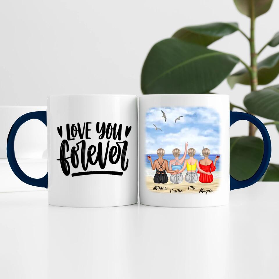 Beste Freundinnen (4 Personen) am Strand personalisierte Tasse