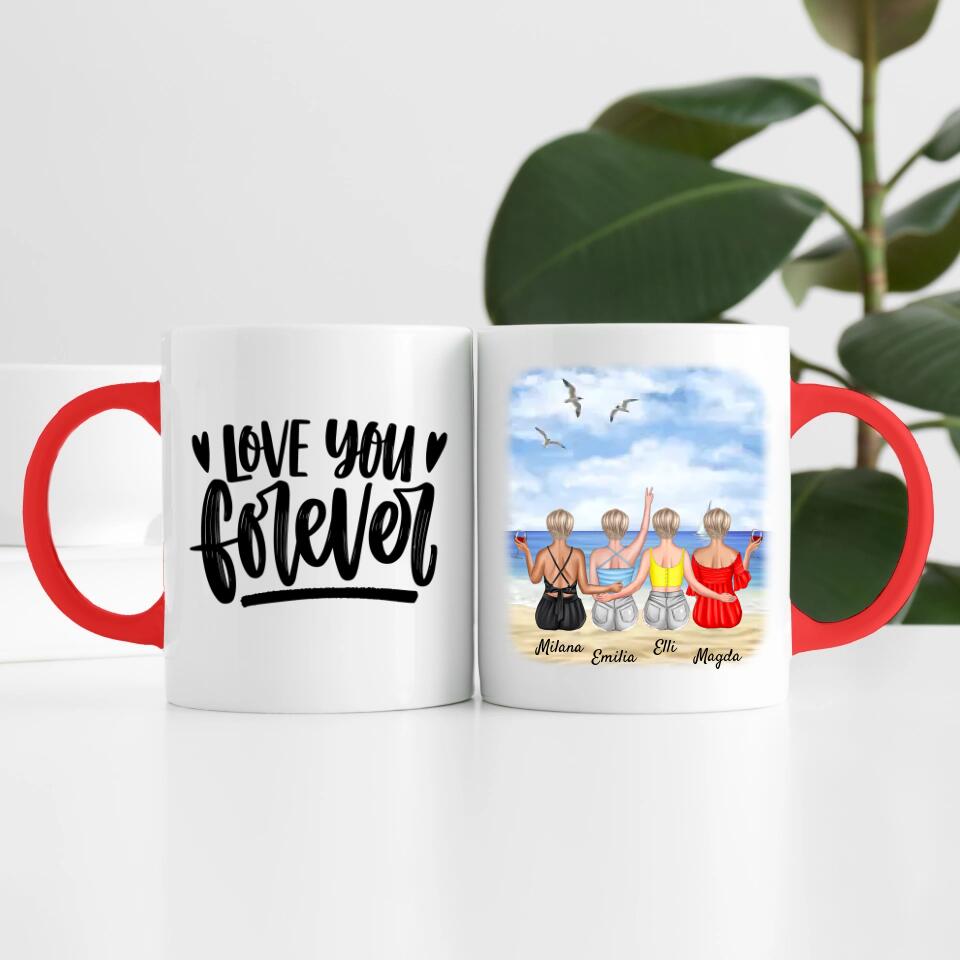 Beste Freundinnen (4 Personen) am Strand personalisierte Tasse