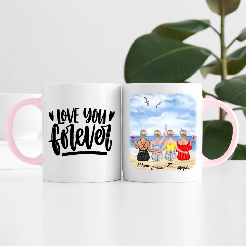 Beste Freundinnen (4 Personen) am Strand personalisierte Tasse