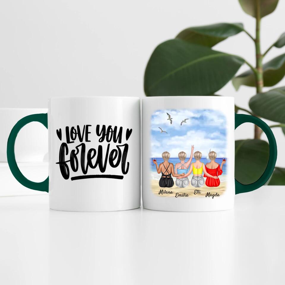 Beste Freundinnen (4 Personen) am Strand personalisierte Tasse