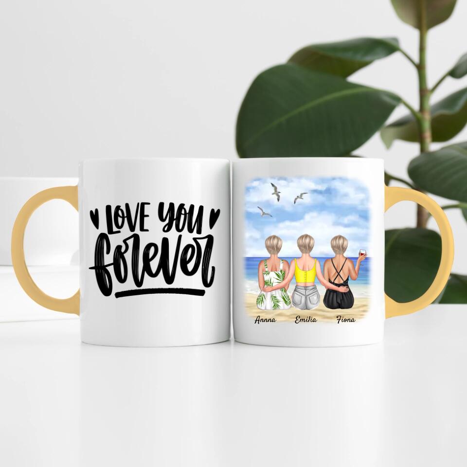 drei Schwestern am Strand | Personalisierte Tasse