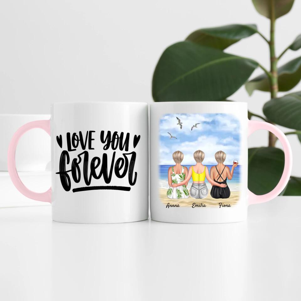 drei Schwestern am Strand | Personalisierte Tasse