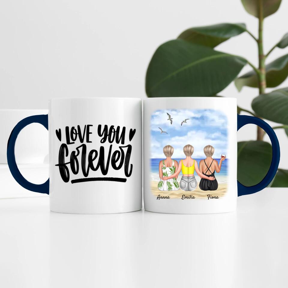 drei Schwestern am Strand | Personalisierte Tasse