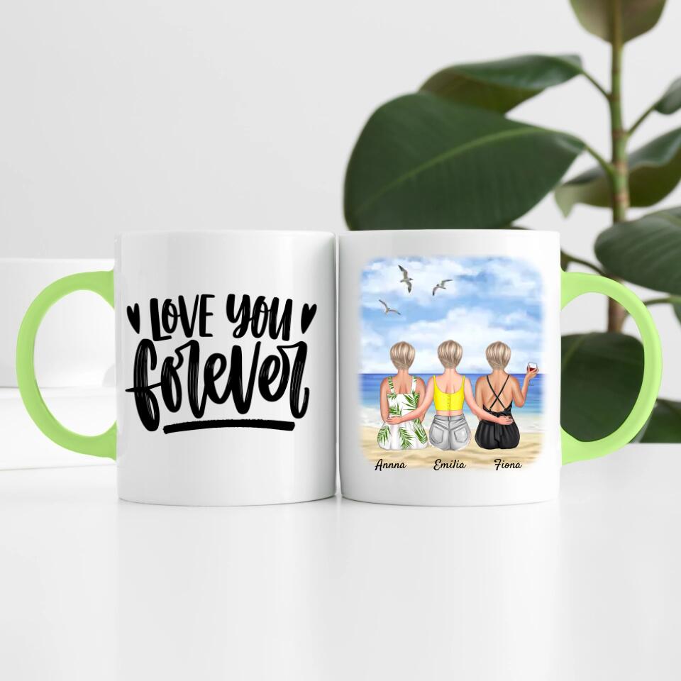 drei Schwestern am Strand | Personalisierte Tasse